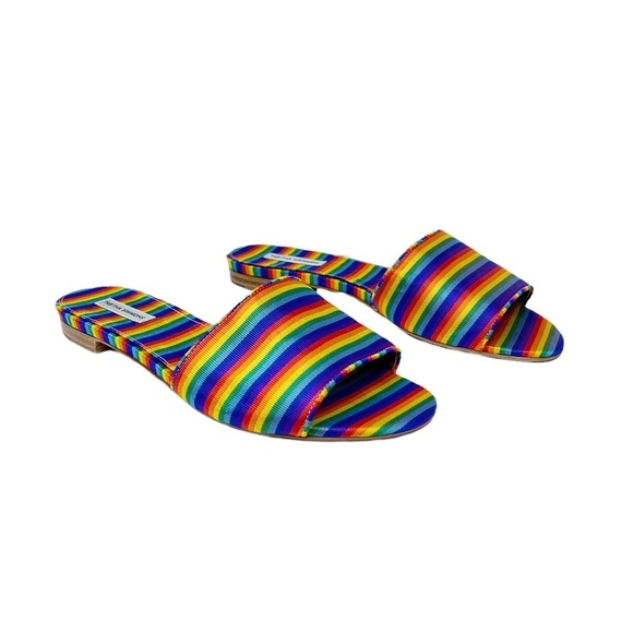 NWOT Tabitha Simmons Sprinkles Rainbow Stripe Slides Size 38 - Picture 3 of 11